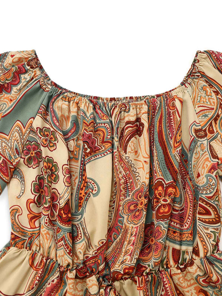 Multicolor 1970s Bohemian Off-Shoulder Romper