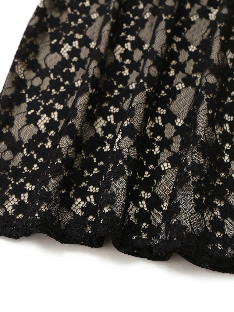 Black 1960s Hollow Floral Lace Bodycon Dress