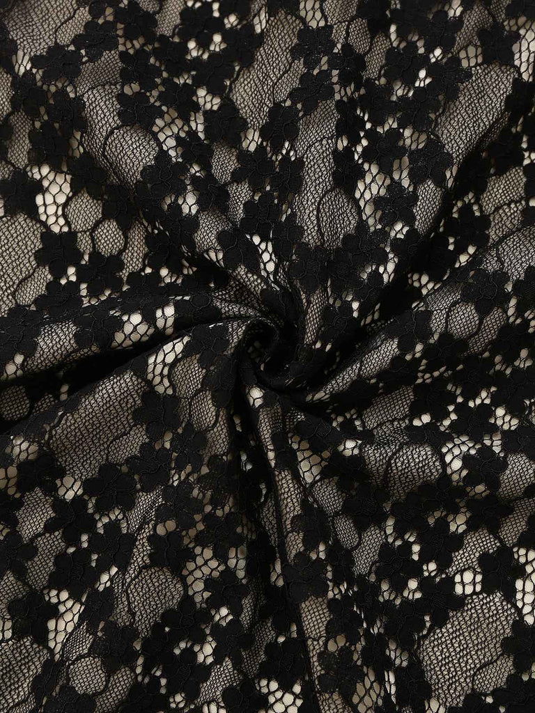 Black 1960s Hollow Floral Lace Bodycon Dress