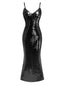 Black 1930s Spaghetti Strap Tie Back Sequined Dress