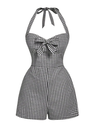 1950s Halter Gingham Plaids Bow Romper