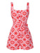 Rose Pink 1970s Boho Sun Print Button Romper