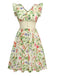 Yellow 1950s Floral Birds Ruffled Flutter Sleeve Dress