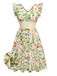 Yellow 1950s Floral Birds Ruffled Flutter Sleeve Dress