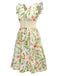 Yellow 1950s Floral Birds Ruffled Flutter Sleeve Dress