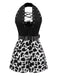 Black 1980s Punk Halter Hollow Cow Pattern Romper