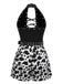 Black 1980s Punk Halter Hollow Cow Pattern Romper