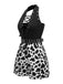 Black 1980s Punk Halter Hollow Cow Pattern Romper