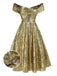 [Pre-Sale] Gold 1950s Off-Shoulder Sequined Swing Dress