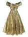 [Pre-Sale] Gold 1950s Off-Shoulder Sequined Swing Dress