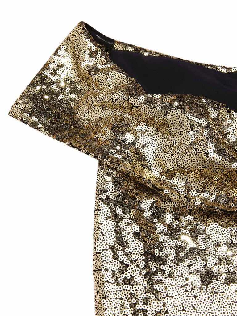 [Pre-Sale] Gold 1950s Off-Shoulder Sequined Swing Dress