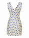 Blue & Apricot 1960s Floral Wide Strap Deep V-Neck Dress