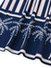 Blue 1930s Vertical Stripes Palm Trees Jumpsuit