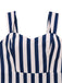 Blue 1930s Vertical Stripes Palm Trees Jumpsuit