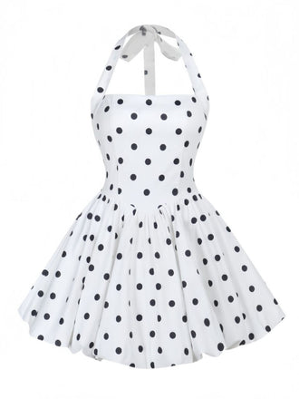 White 1960s Polka Dots Halter Tutu Dress