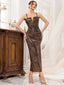 Gold 1920s Deep V-Neck Side-Slit Sequined Slip Dress