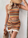 2PCS Orange 1970s Bohemian Halter Neck Top & Ruffled Skirt