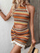 2PCS Orange 1970s Bohemian Halter Neck Top & Ruffled Skirt