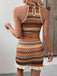 2PCS Orange 1970s Bohemian Halter Neck Top & Ruffled Skirt