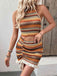 2PCS Orange 1970s Bohemian Halter Neck Top & Ruffled Skirt