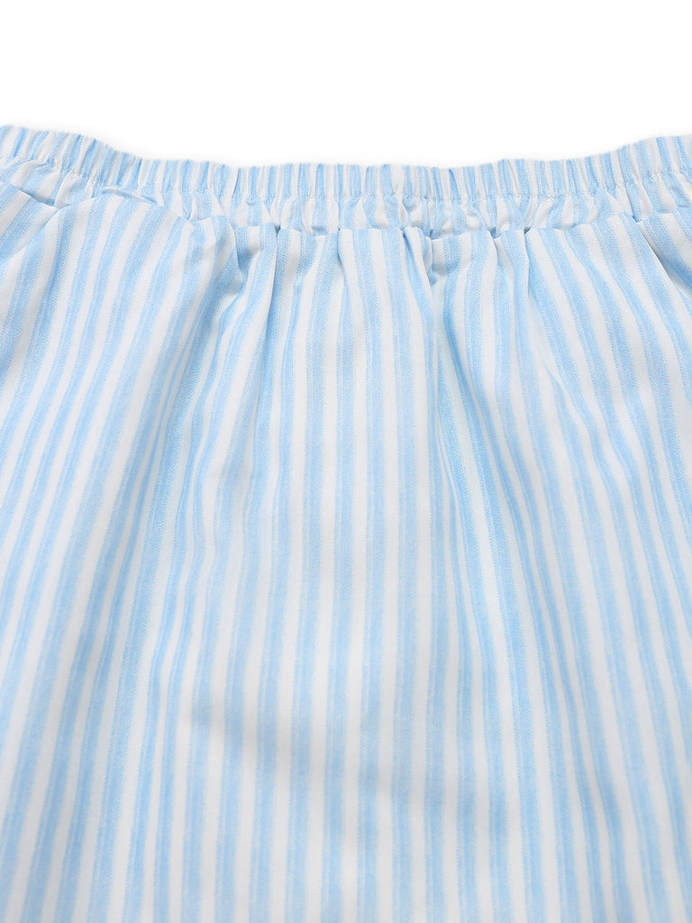 2PCS 1960s Vertical Stripes Peter Pan Collar Blouse & Skirt