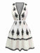 White 1970s Deep V Boho Floral Dress
