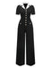 Black & White 1930s Notched Collar Buttoned Jumpsuit