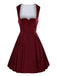 2PCS Wine Red 1950s Ethnic Floral Velvet Dress & Apron