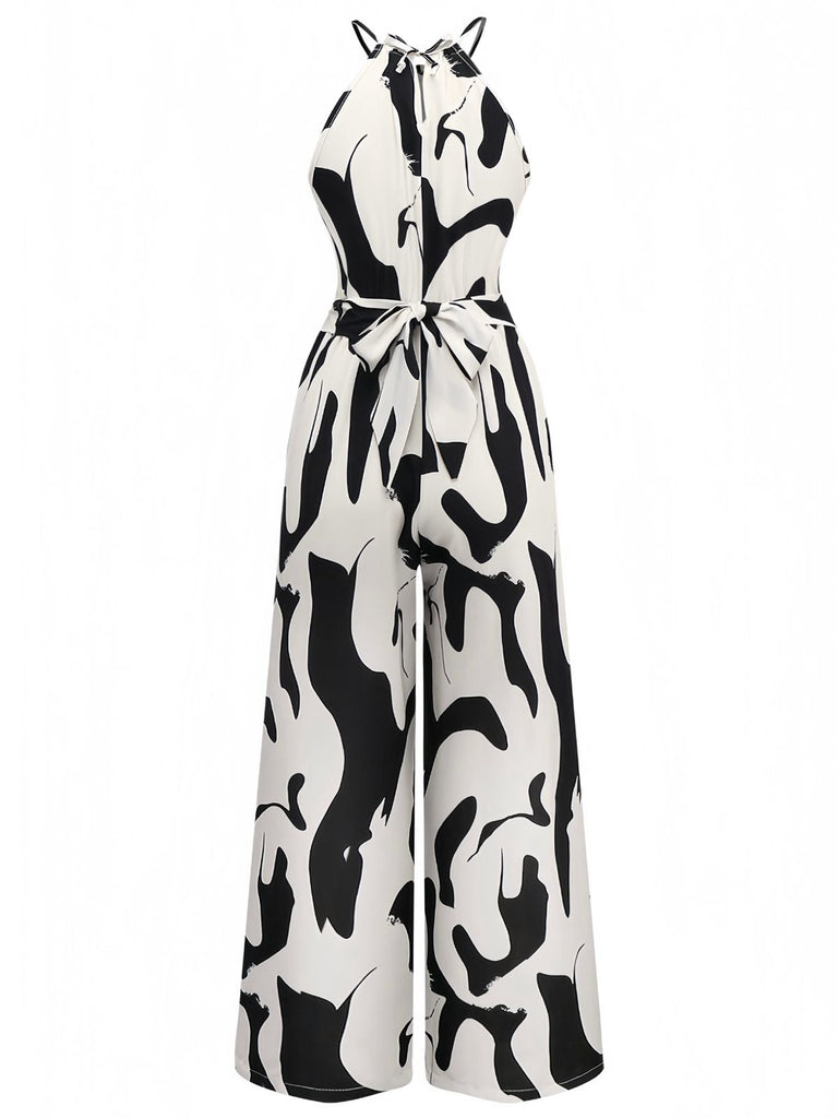 Black & White 1940s Cow Skin Halter Jumpsuit