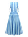 2PCS Blue 1950s Stripes Square Neck Top & Ruched Skirt