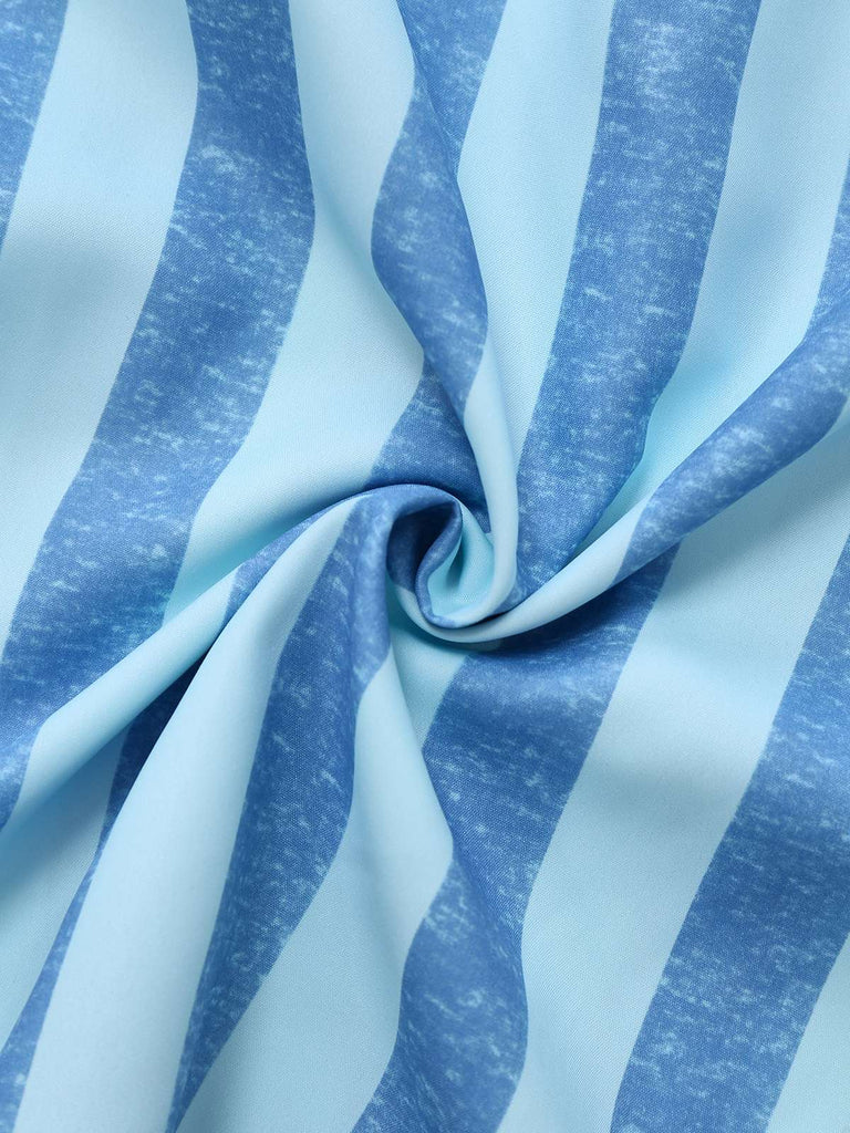 2PCS Blue 1950s Stripes Square Neck Top & Ruched Skirt