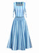 2PCS Blue 1950s Stripes Square Neck Top & Ruched Skirt
