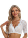 White 1950s Solid V-Neck Floral Lace Crop Top