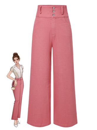 Pink 1950s Cotton Rose Button Pants