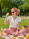 2PCS Pink 1950s Tulip Blouse & Rose Button Pants