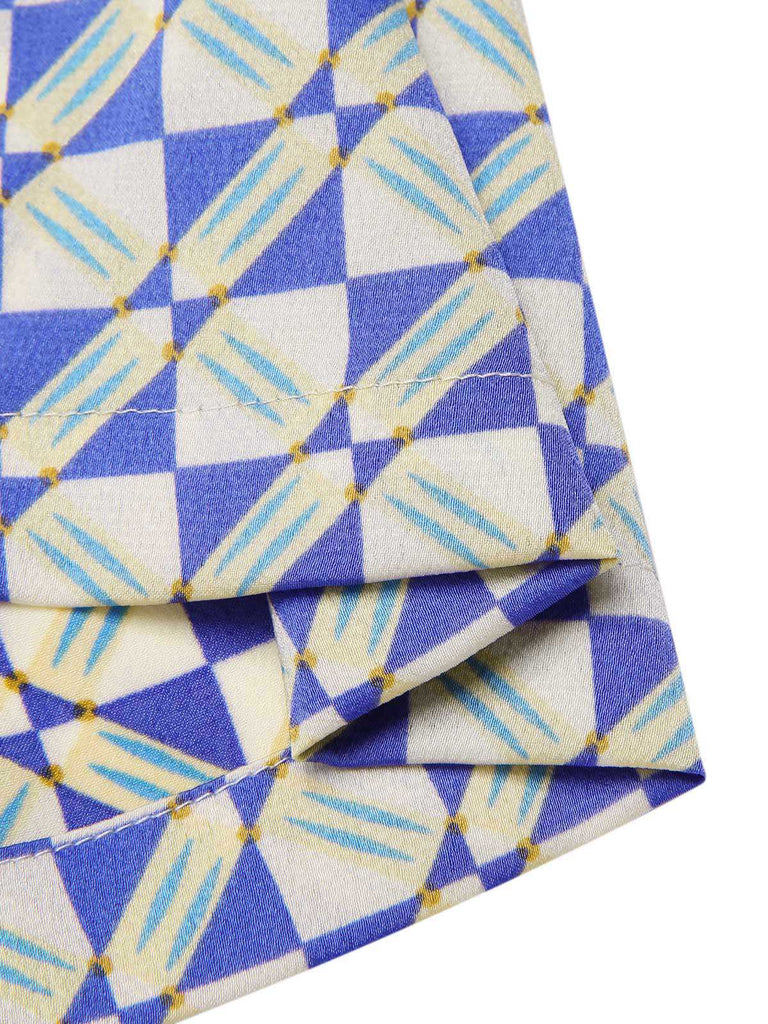 [Pre-Sale] Blue 1970s Geometric Print Halter Cut-Out Jumpsuit
