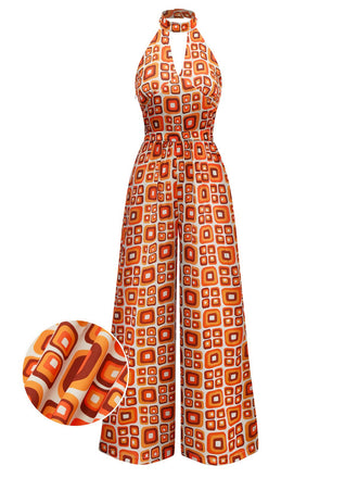 1960s Mandarin Collar Geometric Hippie Jumpsuit