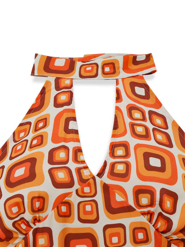 [Pre-Sale] 1960s Mandarin Collar Geometric Hippie Jumpsuit
