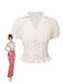 Pink 1940s Tulip V-Neck Lapel Ruffled Blouse