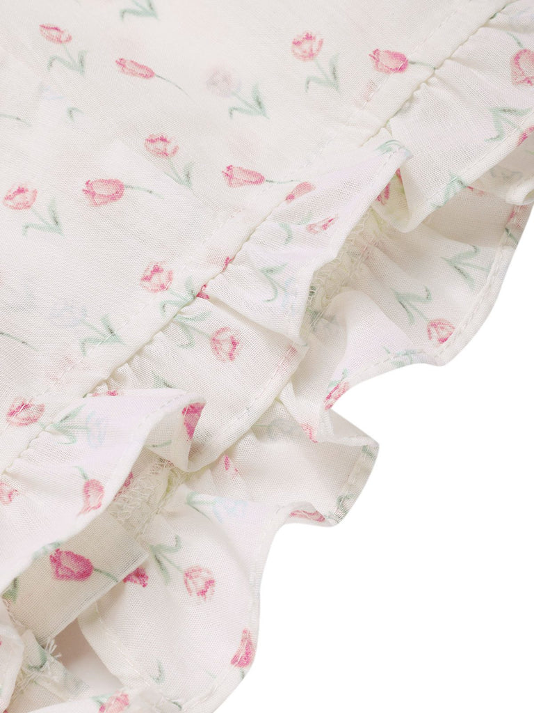 Pink 1940s Tulip V-Neck Lapel Ruffled Blouse