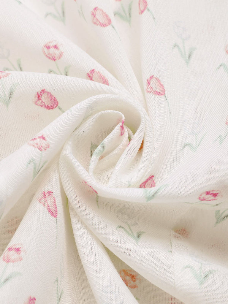 Pink 1940s Tulip V-Neck Lapel Ruffled Blouse