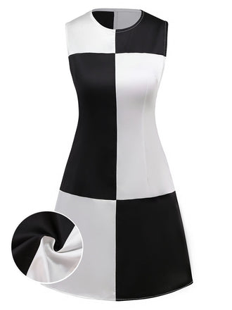 1960s Black And White Color Block Dress
