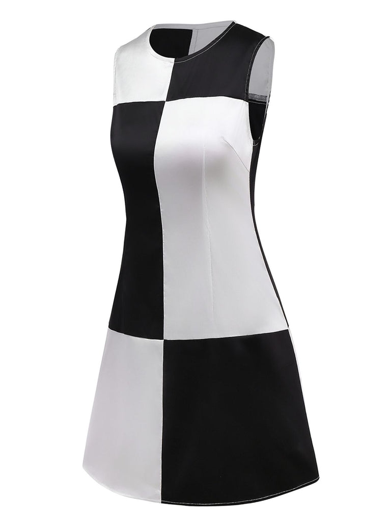 1960s Black And White Color Block Dress
