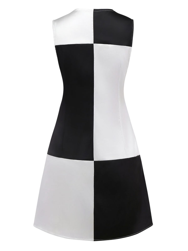 1960s Black And White Color Block Dress