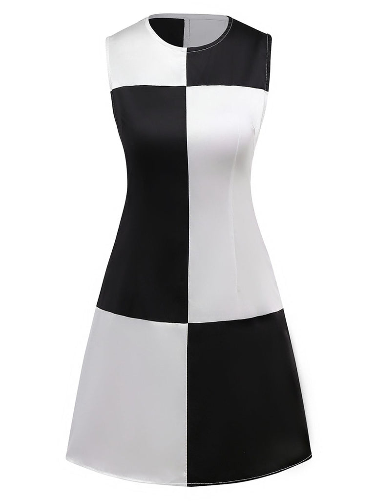 1960s Black And White Color Block Dress