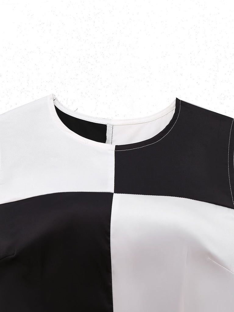 1960s Black And White Color Block Dress