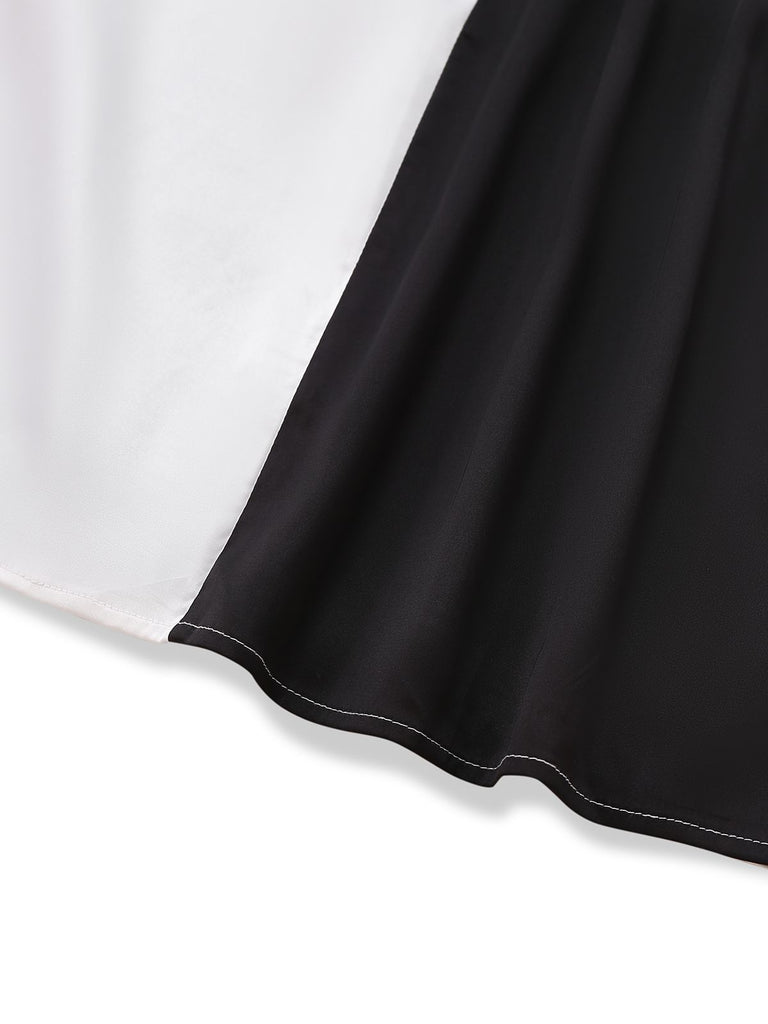 1960s Black And White Color Block Dress
