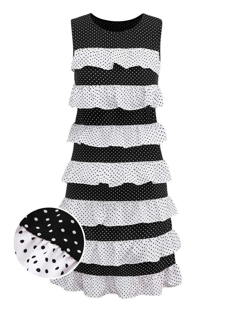 [Pre-Sale] Black & White 1960s Layered Ruffled Polka Dot Dress