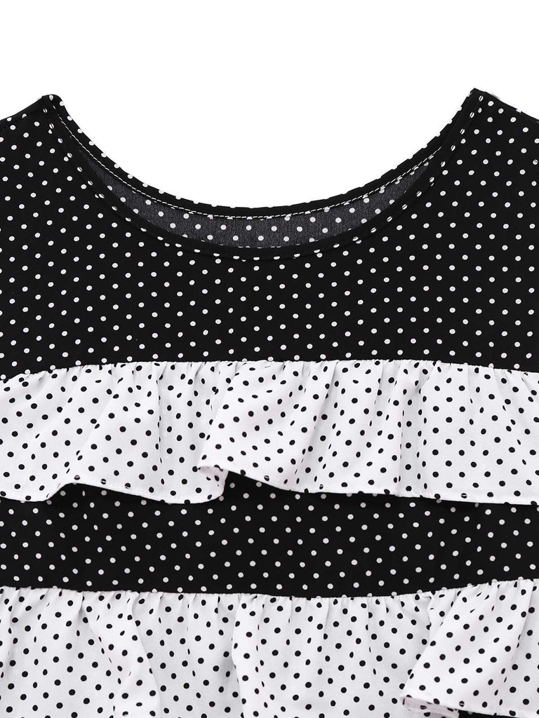 [Pre-Sale] Black & White 1960s Layered Ruffled Polka Dot Dress