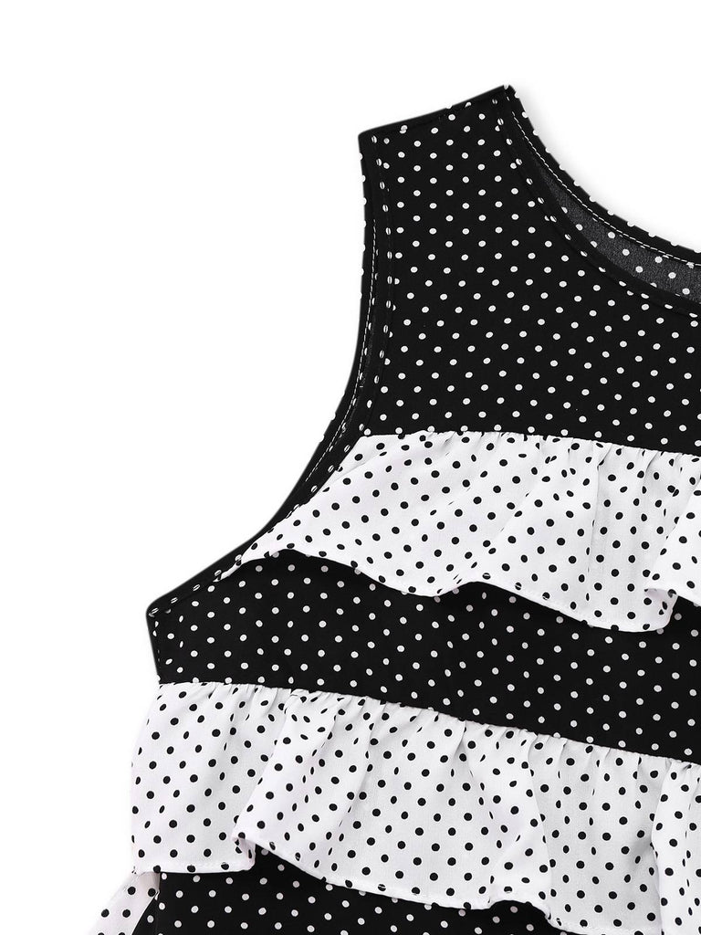 [Pre-Sale] Black & White 1960s Layered Ruffled Polka Dot Dress